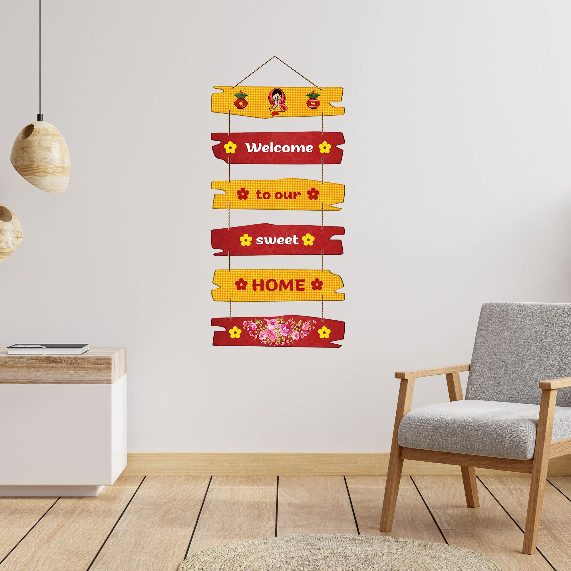 Artvibes Welcome To Our Home Decorative Wall Hanging Ornaments Wooden Art | Decor Hanging Ornaments | Door Quotes Hanging | Wall Poster | Modern Decor Items | Gift Items for Home Decor (WH_3236N)