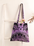 Ravaiyaa - Attitude is everything Cotton Shoulder Bag/Tote Bag For Women| Printed Multipurpose Handbag With Top Zip | Best For Shopping, Travel, Work, Beach, Office, College (Purple Sun & Moon)