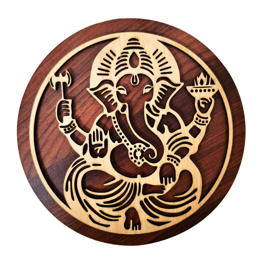 SWAGSTATION Lord Ganpati MDF Wall Hanging | Hindu God Ganesha Home Temple & Wall Decor for Pooja Room, Door Entrance & Living Room (12 Inches)