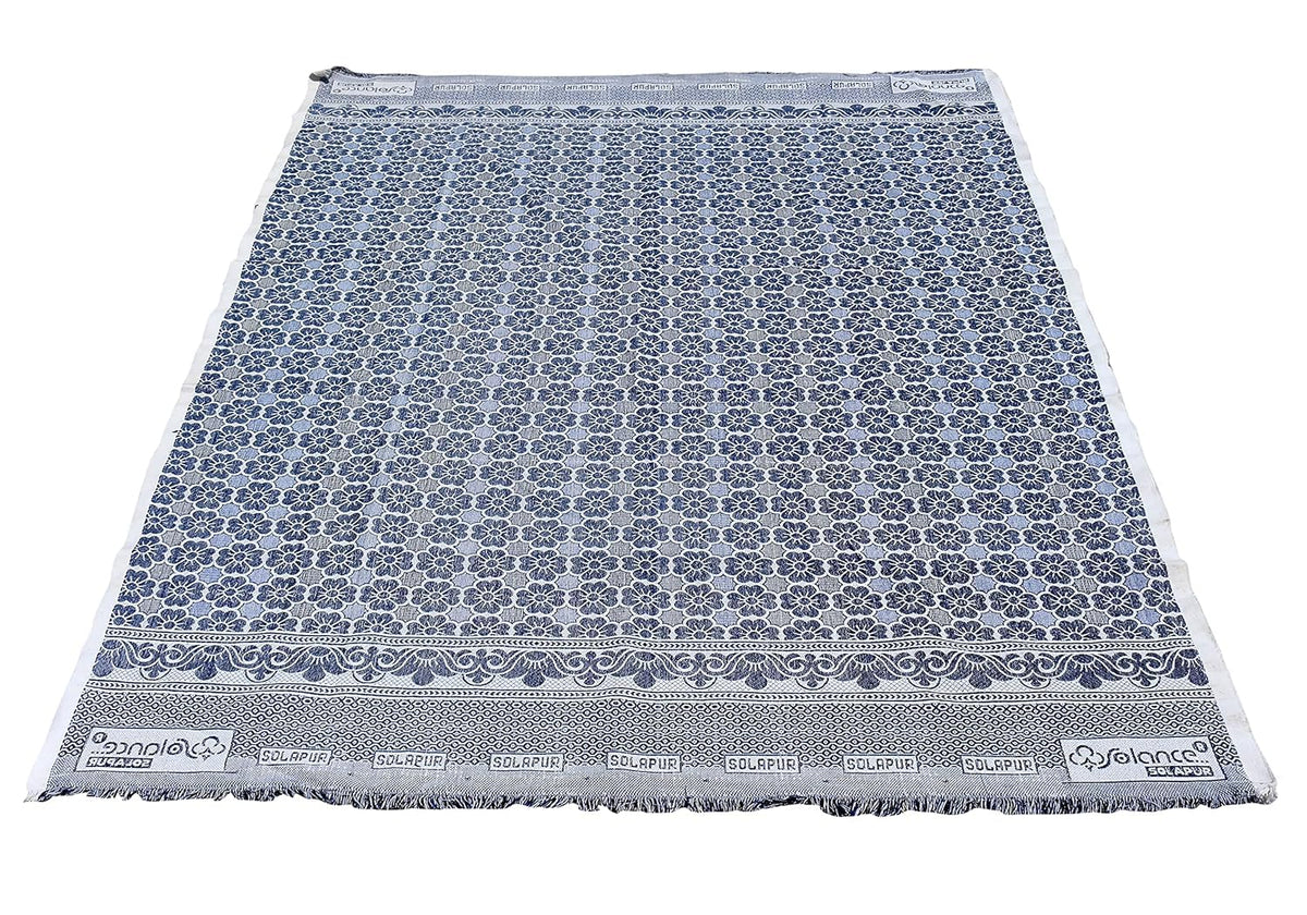 Mandhania Delux Quality Solapur Chaddar 100% Cotton Dailyuse Single Bed Blanket Pack of 1 Blue Kafalo