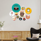 Artvibes Dream Big and Work Hard Quotes Round Shape MDF Wooden Wall Decor Items | Motivational Wall Decor | Wall Accent | Graphic Art | Gift Items | Office Wall Decoration Items (WPS_114N), Set of 11