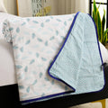 Story@Home Dohar Single Bed 100% Cotton AC Blanket for Summer | 144x 220CM, 150GSM Ac Comforter and AC Blanket for Summer | White & Sky Blue Leaf Pattern Duvet Reversible Quilt All-Season Blanket