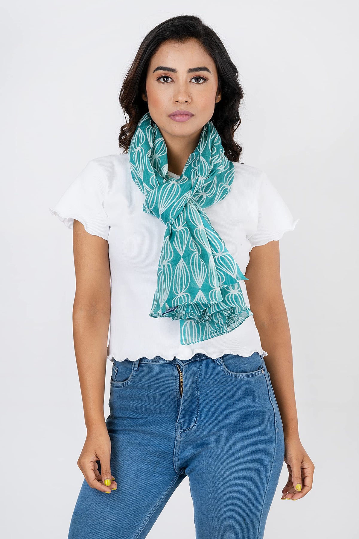 AQVA Printed Cotton Scarf for Women Stylish (Topspin Peacock) | Head and Face Cover Scarf for Girls with 100% Cotton | Soft & Lightweight Scarves/Stoles for all Weather (72 x 43 in)