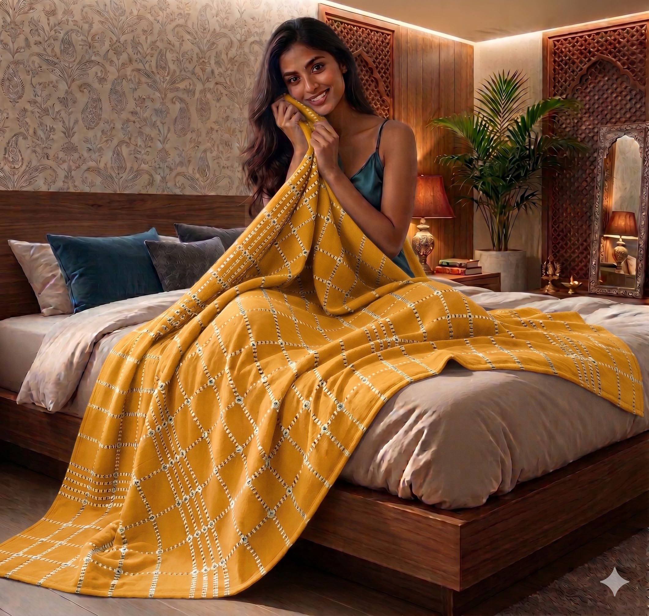 Sharan Elegance Single Size 100% Cotton Blanket/Solapur Chaddar/Cotton Bedsheet/Maroon Color (60x90 inches) Set of 1 (Yellow) Kafalo
