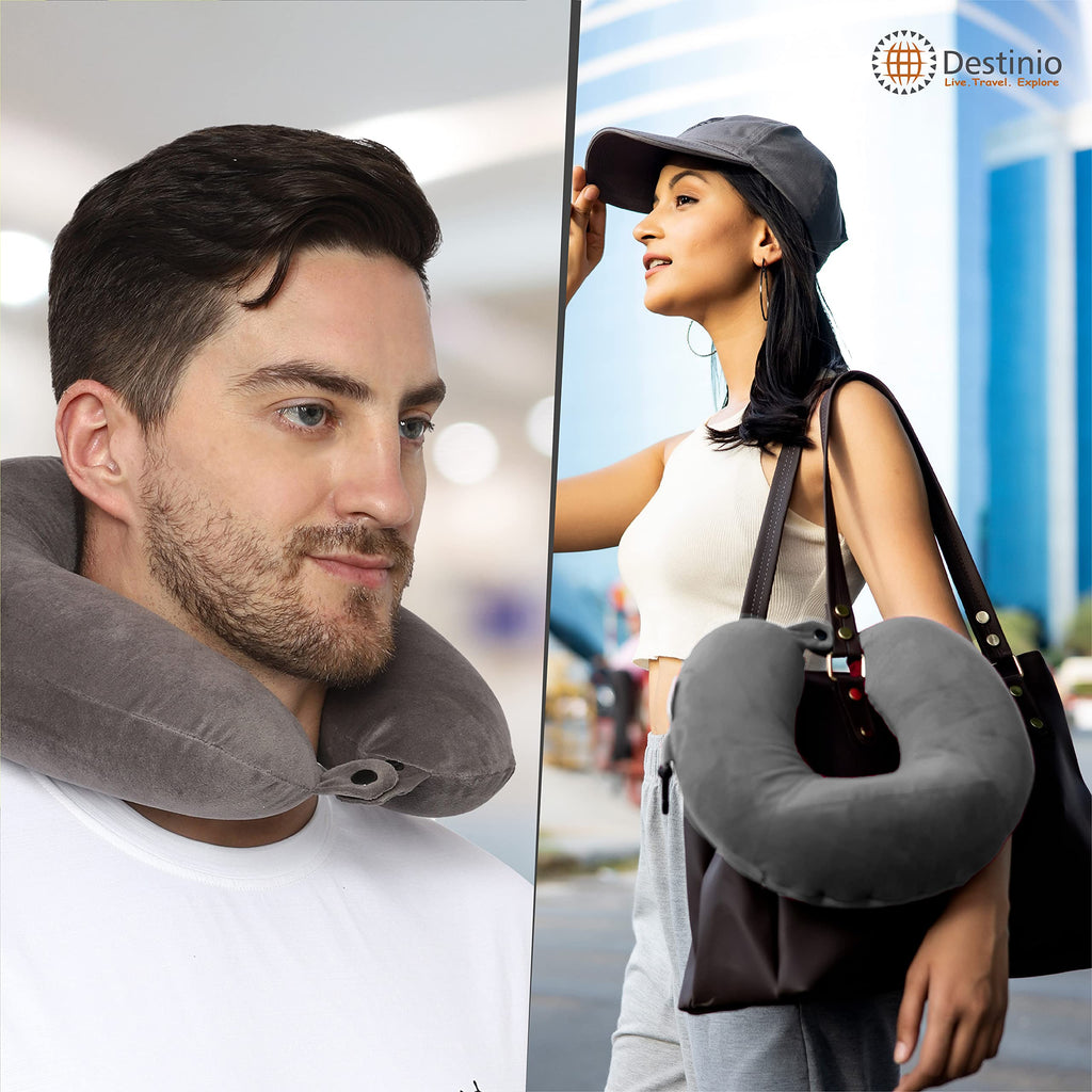 ALN® Premium Velvet Travel Neck Pillow with Eye Mask Combo for Travelling and Sleeping in Airplane Flight, Car, Train, Bus for Men & Women Head Rest Neck Holder Pillow for Pain Relief & Deep Sleep