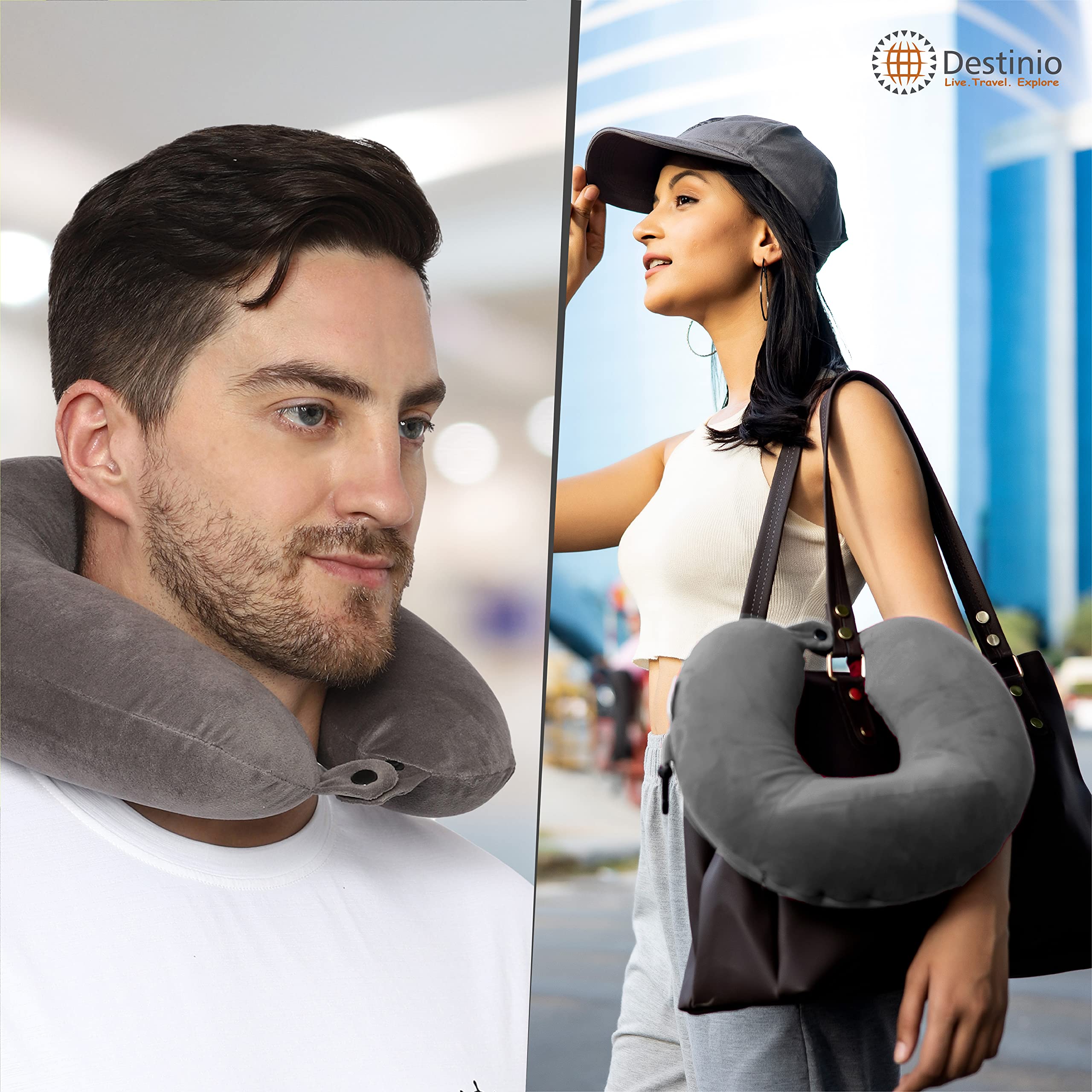 ALN® Premium Velvet Travel Neck Pillow with Eye Mask Combo for Travelling and Sleeping in Airplane Flight, Car, Train, Bus for Men & Women Head Rest Neck Holder Pillow for Pain Relief & Deep Sleep