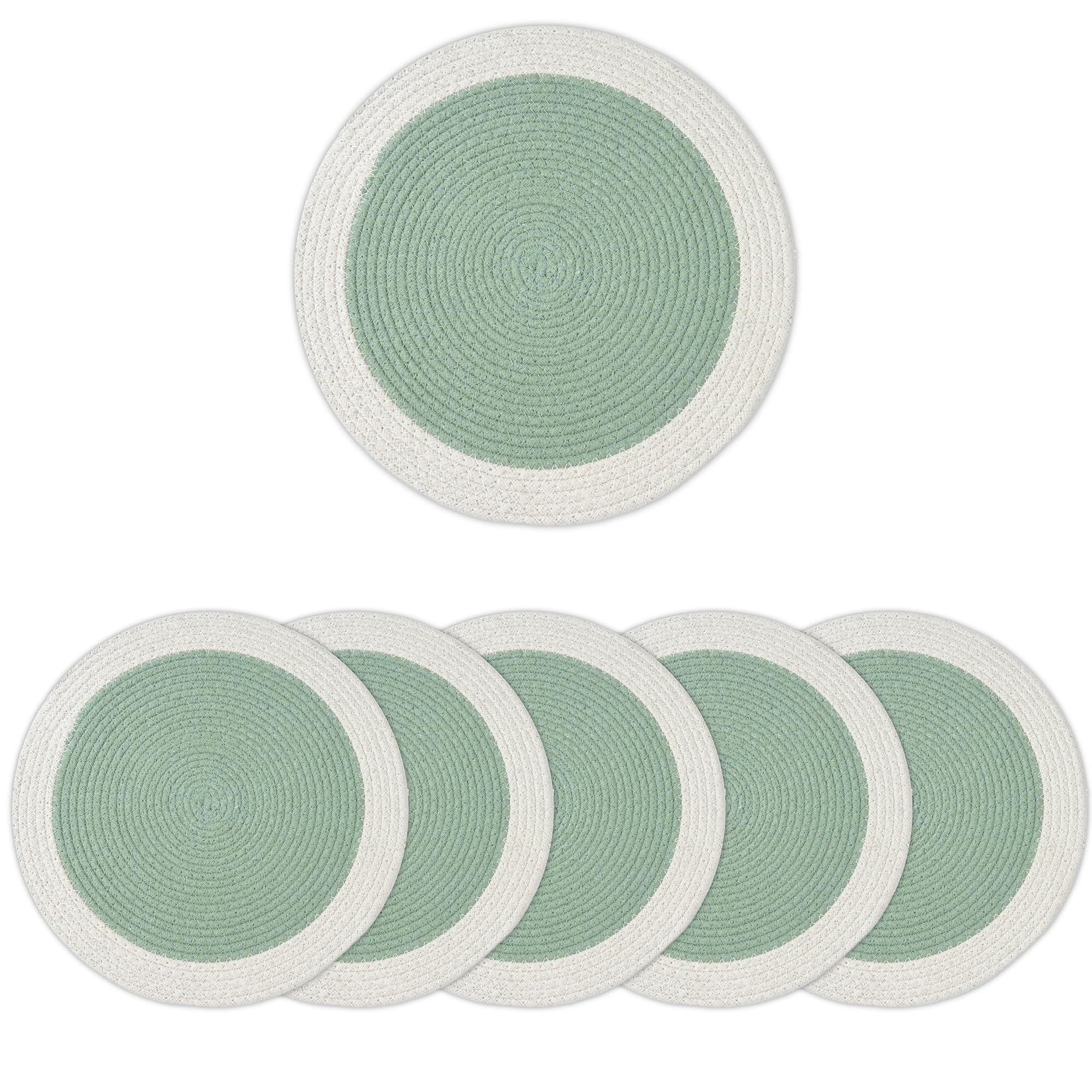 Encasa XO Dining Table Mats, Round Ribbed Cotton, Heat Resistant Sage Kafalo