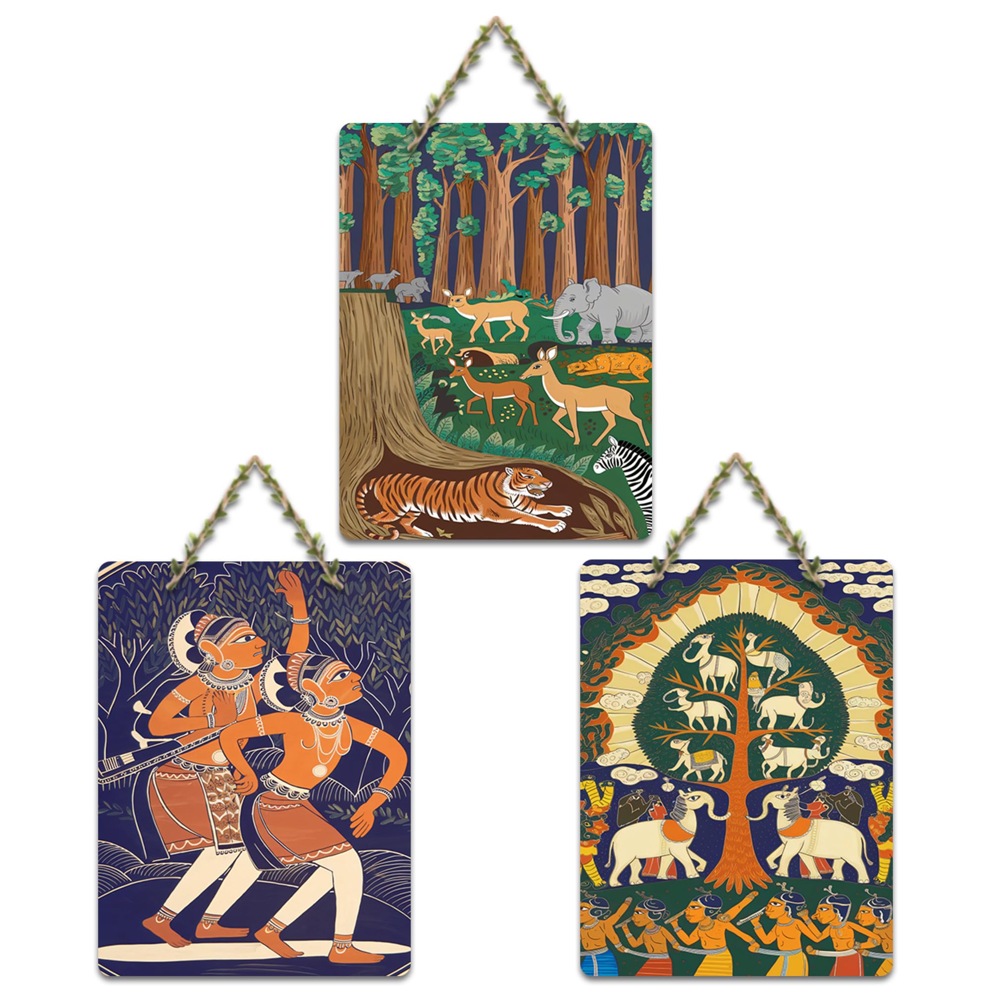 Artvibes Folk Art Home Decorative Wall Hanging Ornaments | Modern Decoration Items | Wall Sculpture | Signs & Plaques | Wall Illustrations | Handcrafted Art | Gift Items (WH_96166N), Set of 3