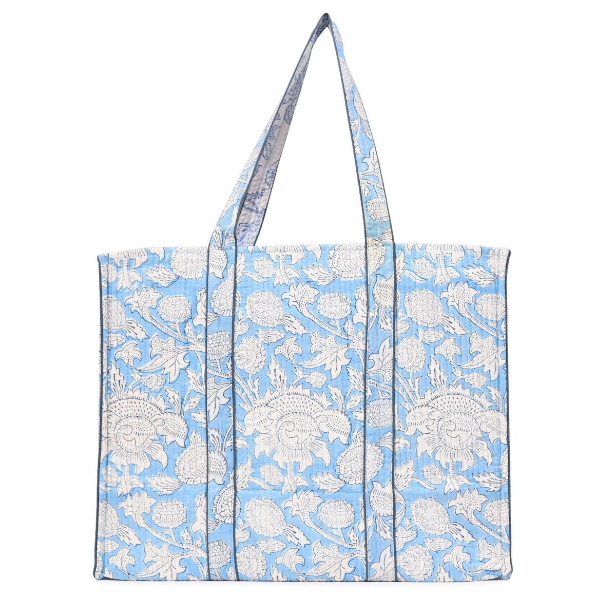 BLOCK N STYLE Cotton Printed Tote Bag, Hand Bag | Quilted Hand Printed Women's Carry Bag, Shopping Tote Bags | Ecofriendly Cotton Tote Bags, Comfortable and Trendy Design (Sky Printed 3)