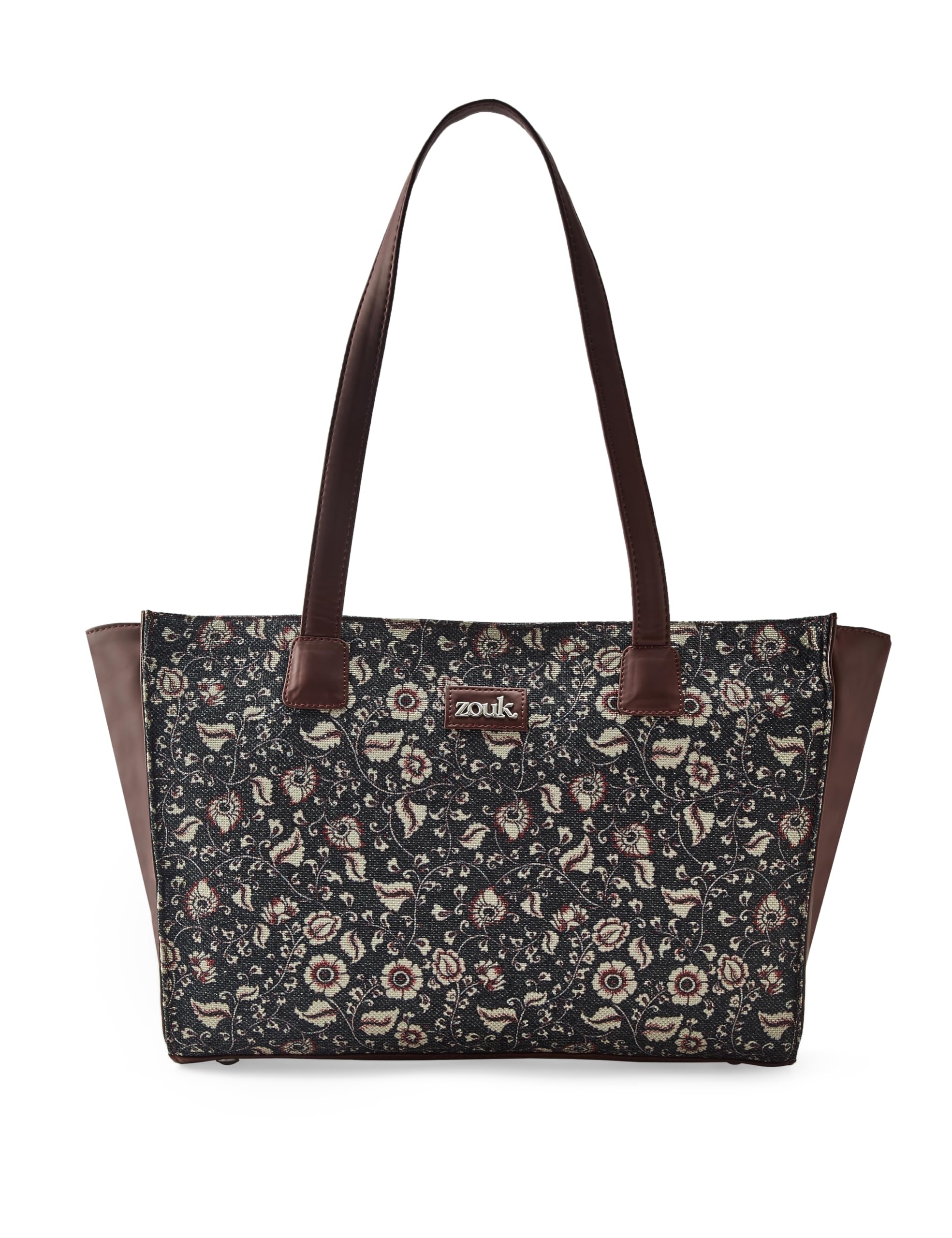 ZOUK Chittoor Blue Kalamkari Motif Printed Jute Handcrafted Vegan Leather Women's Blue Structured Tote Bag Contemporary