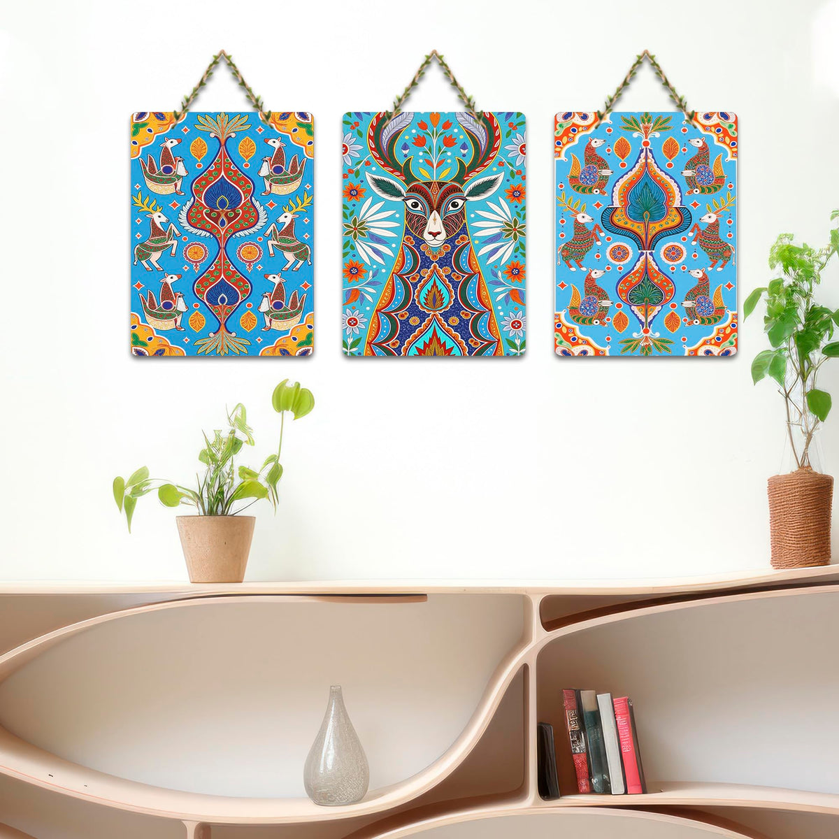 Artvibes Nature Theme Artwork Decorative Wall Art MDF Wooden Wall Hanger for Home | Room Decoration | Handcrafted Art | Wall Art Print | Artworks Hangings | Unique Gift Items (WH_96119N), Set of 3