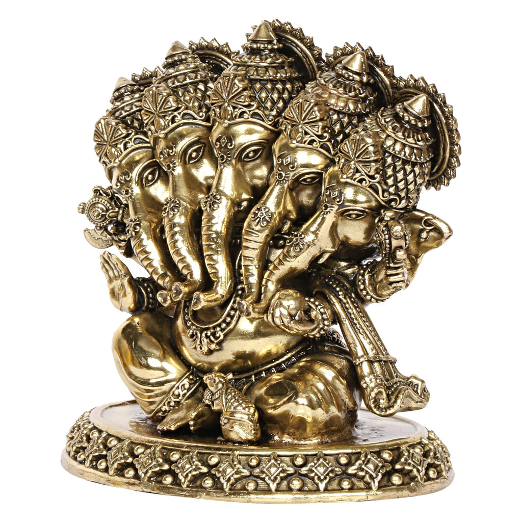 ARTVARKO Brass Panchmukhi Ganesha Bhagwan Idol Five Face Ganesh Statue Ganpati Murti for Temple Puja Gift 5.5 Inch