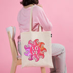 VVWV Tote Bag | 100% Organic Cotton Shopping | Grocery | Tote Bag Women Office College Grocery Vegetable Bags Market, Canvas Tote Bag 15kgs Capacity 13 x 15.7 Inch (Love)
