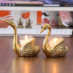 KridayKraft Aluminium Pair of Swans for Good Luck and Love | Candle Holder for Home Decor Tabletop | Showpiece for Gifting Anniversary Valentine's Day (Votive Candle Holders)