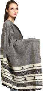 Exotic India Women's Shawl (SHT35_Charcoal Gray_Free Size)