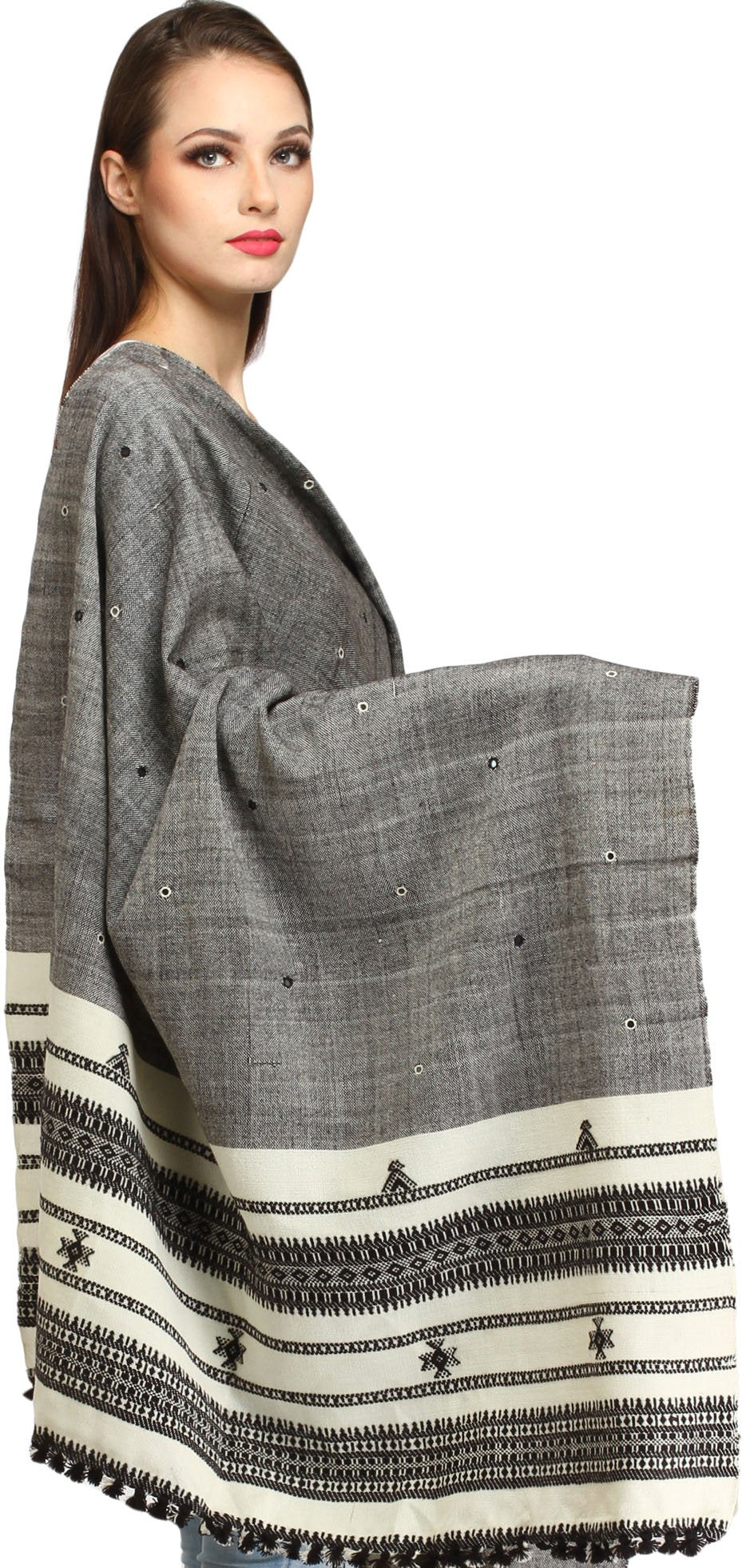 Exotic India Women's Shawl (SHT35_Charcoal Gray_Free Size)