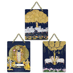 Artvibes Shrinath Ji & Cow Pichwai Art Decorative MDF Wooden Wall Art for Home | Spiritual Decor Items | Religious Wall Art | Wall Poster | Ethnic Wall Decor | Gift Items (WH_96140N), Set of 3