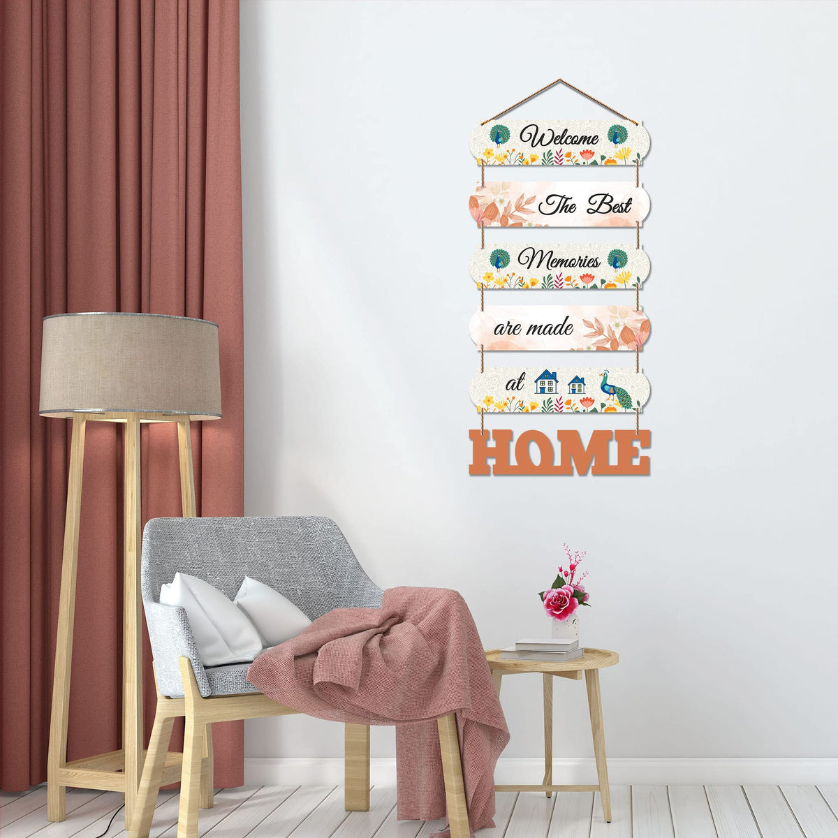 Artvibes Welcome The Best Memories At Home Wooden Wall Hanger for Gateway | Decor Hanging Ornaments | Door Quotes Hanging | Wall Poster | Modern Decor Items | Gift Items for Home Decor (WH_6610N)