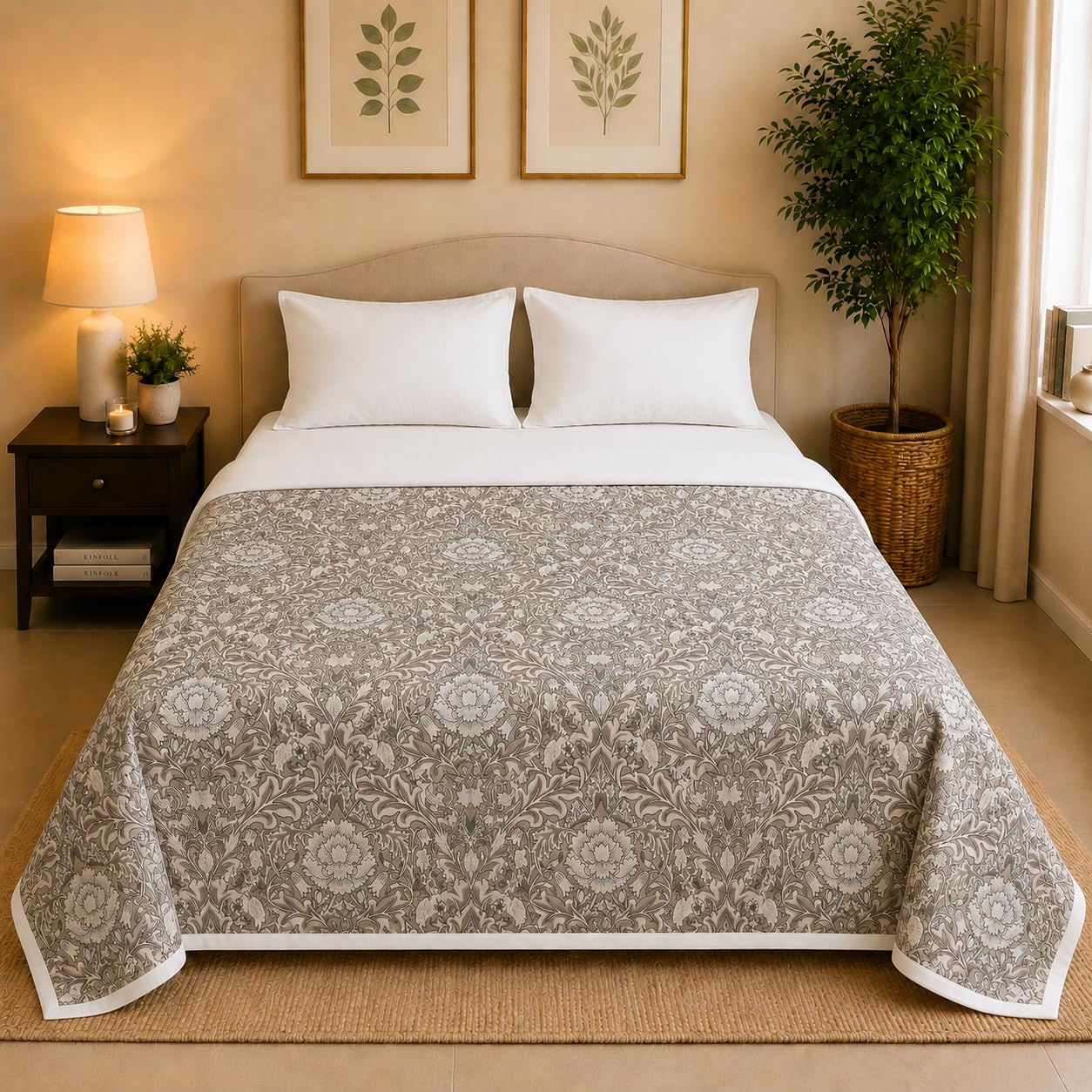 Linen Home Reversible Dohar Double Size Damask Brown & White Kafalo