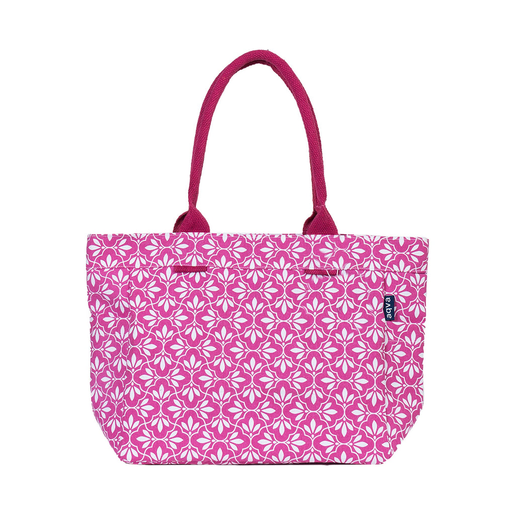 AQVA Cotton Canvas Tote Bag for Women with Side Pockets| Trendy Stylish Multipurpose Handbag with Zipper | Shoulder Bag for Shopping, Travel and Work | Bali, Hot Pink
