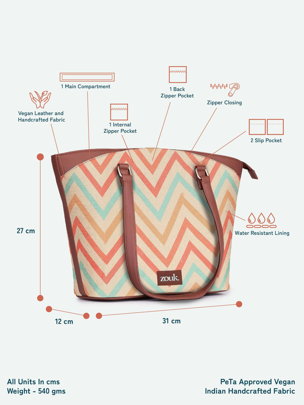 ZOUK WavBeach Printed Vegan Multicolor Classic Travel Tote For Women's Ladies
