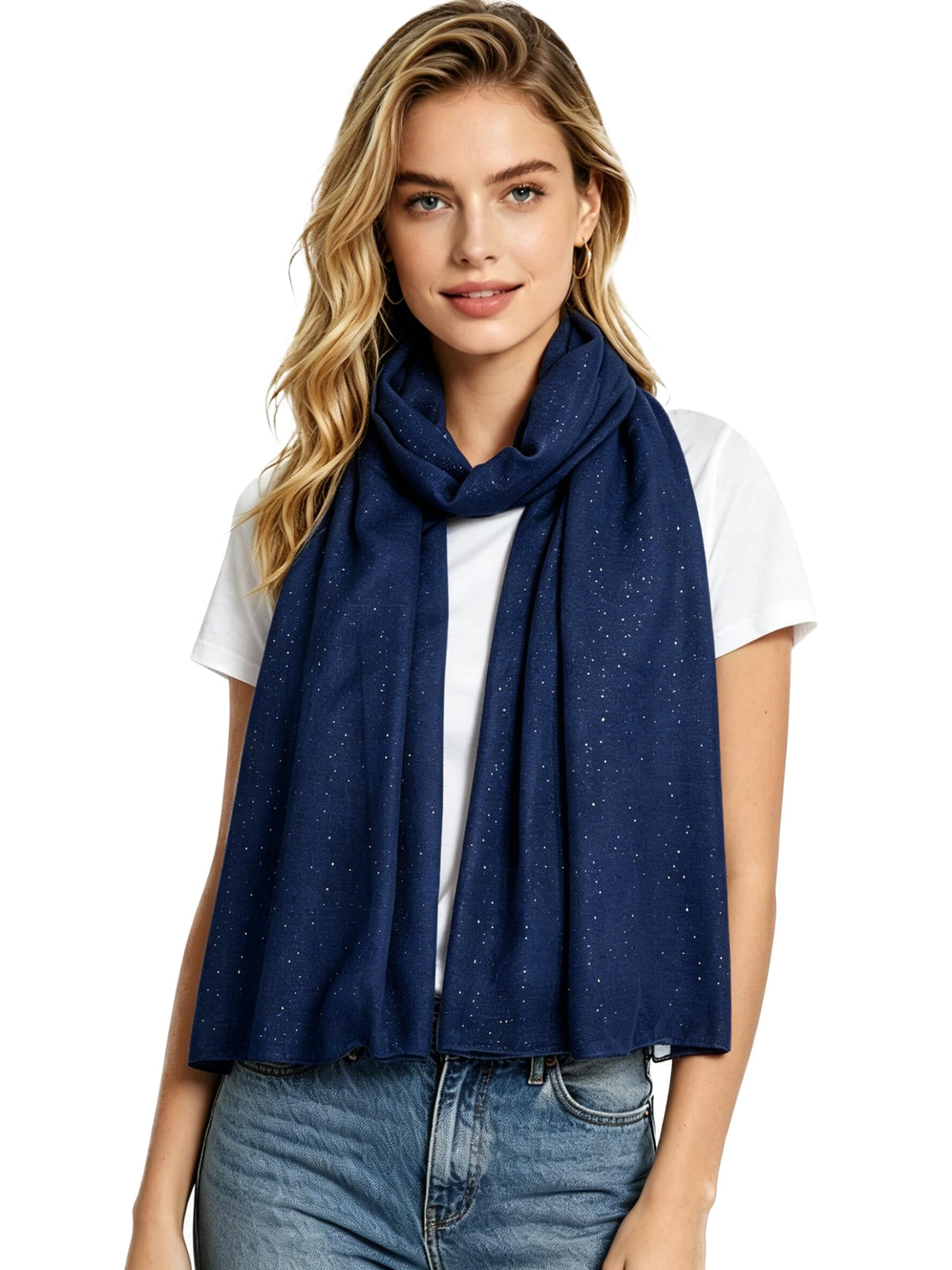 Lina & Lily Solid Shimmer Sparkle Glitters Sheer Maxi Shawl Head Scarf Hijab (#16 NAVY BLUE)