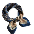 Silk Square Scarf, Navy Blue and Tan, Geometric Print, Luxury Neck Wrap