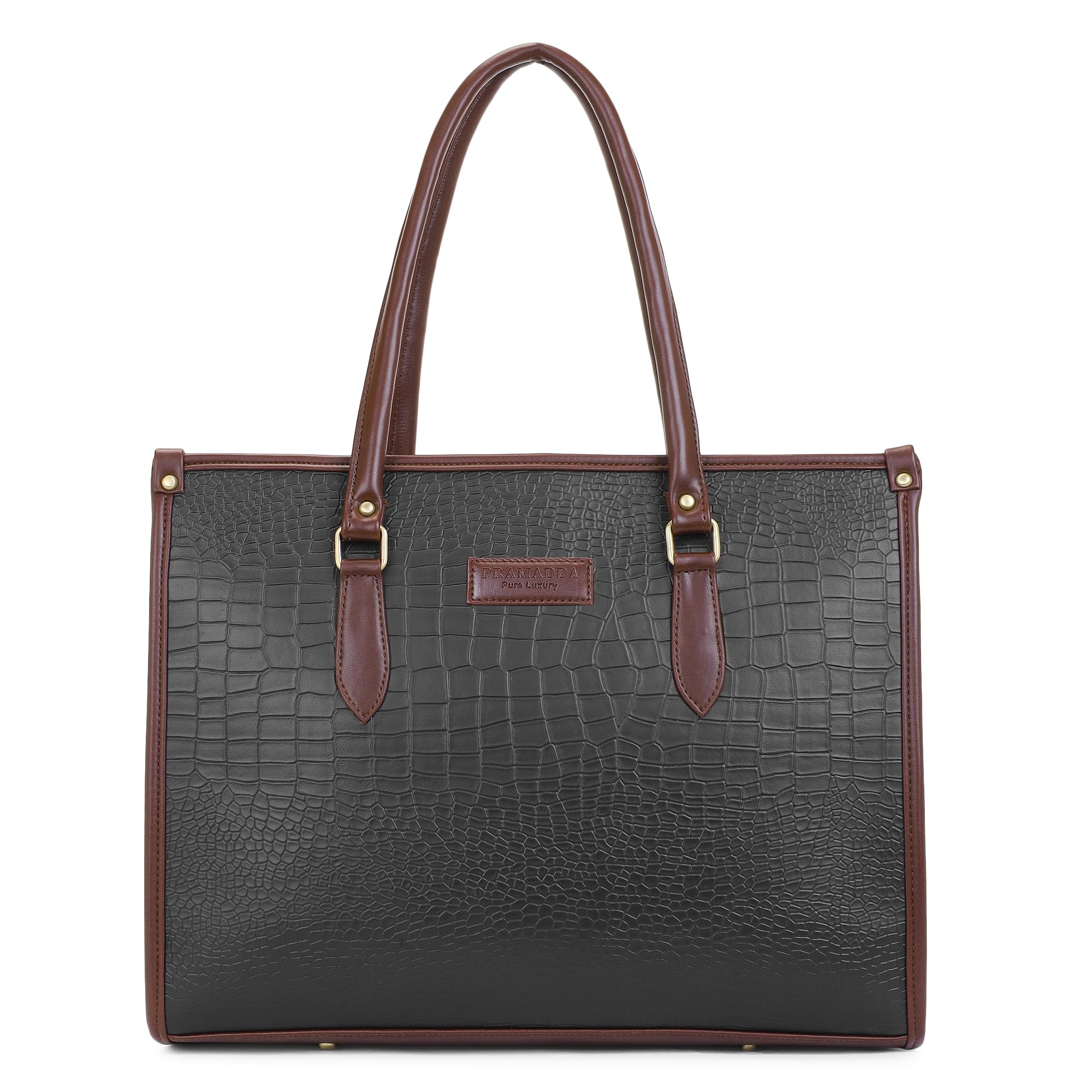 Pramadda Pure Luxury Bianca Laptop Tote bag for women office use | Large Handbags for woman | Stylish Tote bags for college | Bags for women latest. (Bold Black)