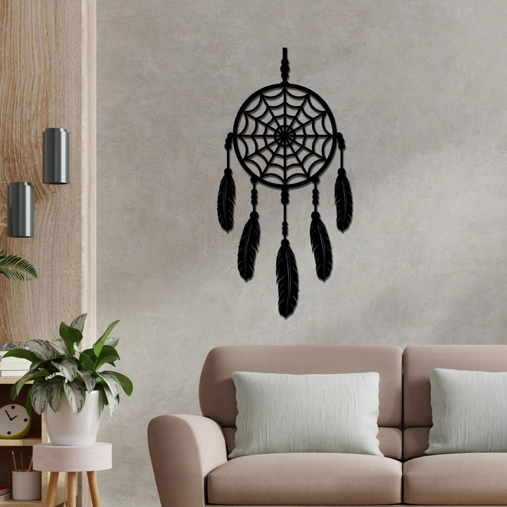 VIBECRAFTS Dream Catcher with Five Feathers MDF Wooden Wall Hanger for Home Decor|Office|Gift (WHVC1Pcs1_50031)