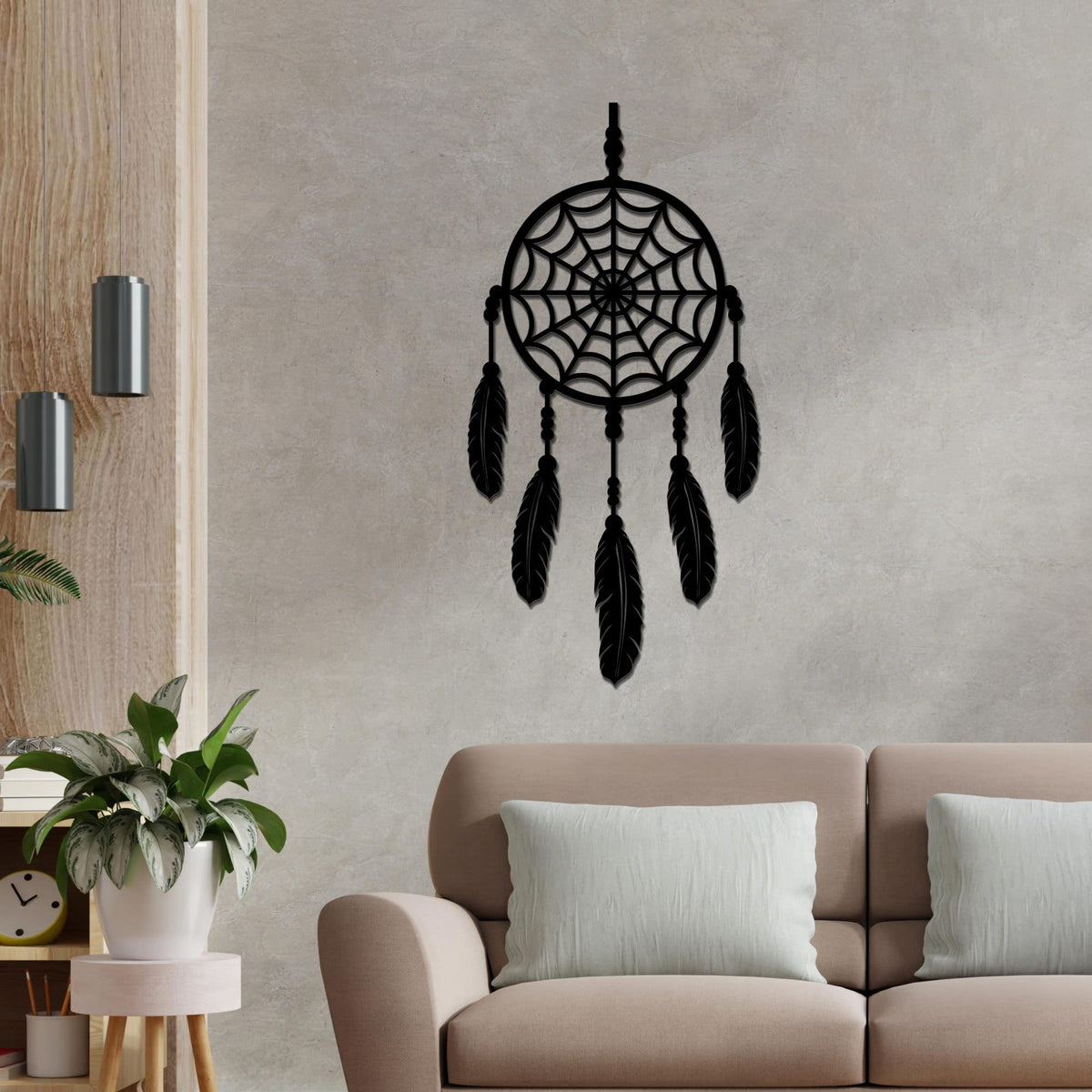 VIBECRAFTS Dream Catcher with Five Feathers MDF Wooden Wall Hanger for Home Decor|Office|Gift (WHVC1Pcs1_50031)