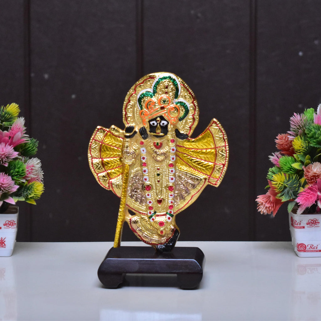 KridayKraft Shri Banke Bihari ji Vrindavan Maharaj Krishna Laddu Gopal with wodan Base Metal Statue Showpiece Figurines,Religious Idol Gift Article.
