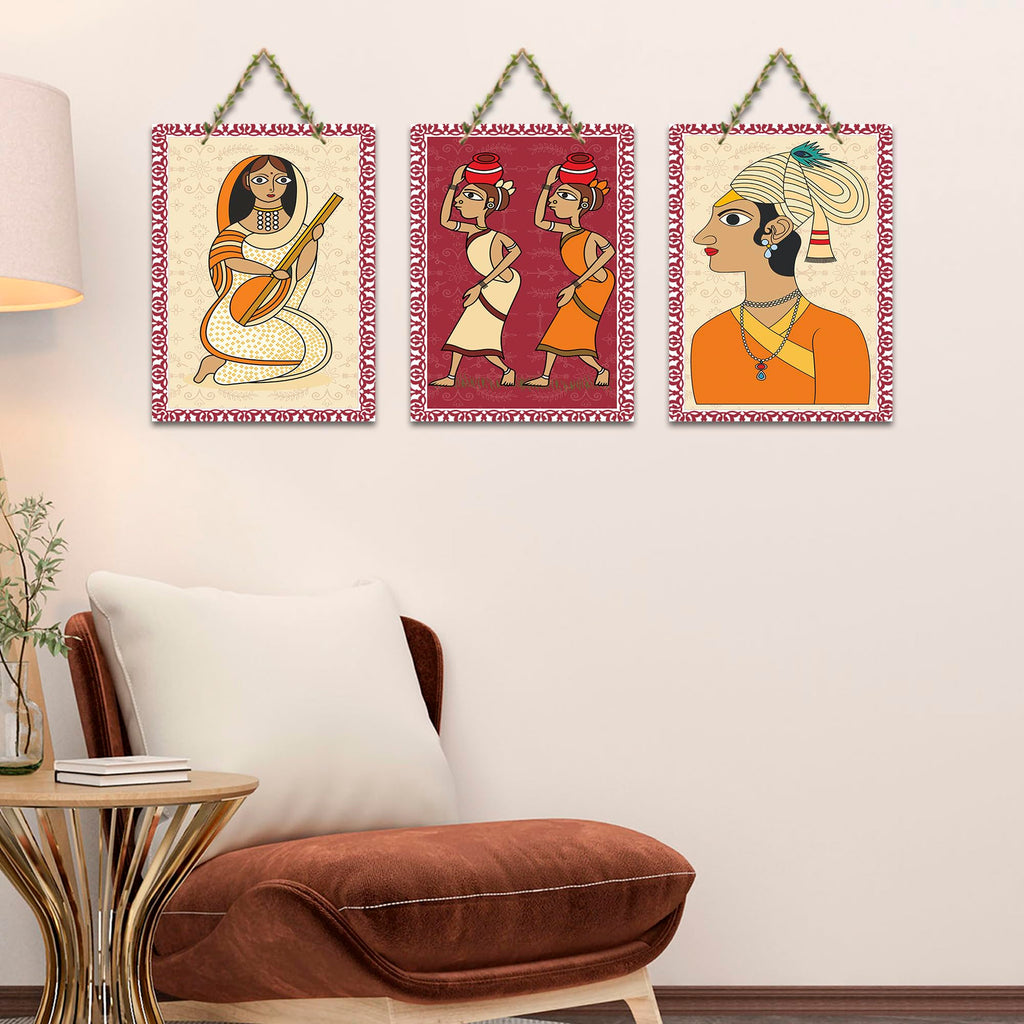 Artvibes Traditional Lifestyle Art Home Decorative MDF Wooden Wall Art for Home | Living Room | Office | Wall Art Painting For Hall | Graphic Artwork | Wall Poster | Unique Gift (WH_9625N), Set of 3
