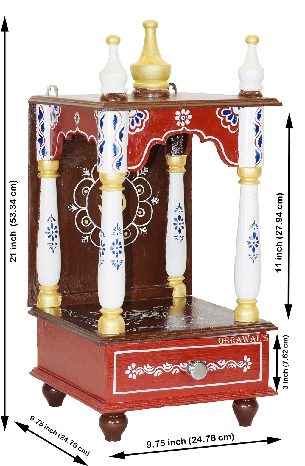 OBRAWAL Temple | Home Temple | Office Temple | Wooden Temple | Pooja Mandir for Home | Temple for Home - [LxWxH] (10x10x21, WTEM01E)