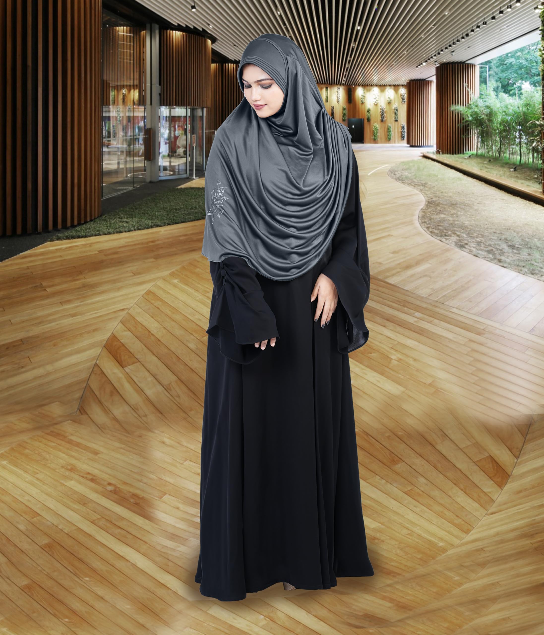 Mehar Hijab's Glamour in Modesty Fazluna Sigle side Frill Hijab XL (XXL, GREY)
