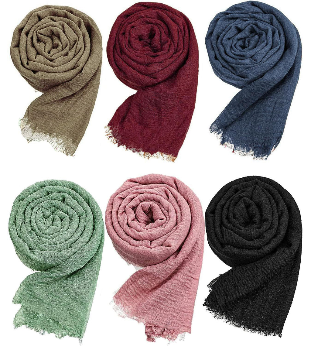 ICW Women's Premium Wrinkle Ironless Crinkled Cotton Hemp Summer Scarf Stoles Shawl Head Scarves For Girls (Pack Of 6), For Female, Multicolor