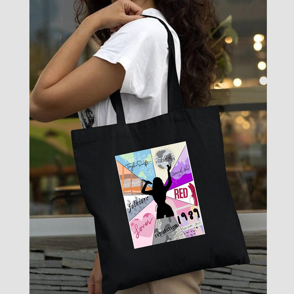 Peach Blossom Printed Cotton Zipper Tote Bags | CBAG - BLK- 9 GIRL TRIA