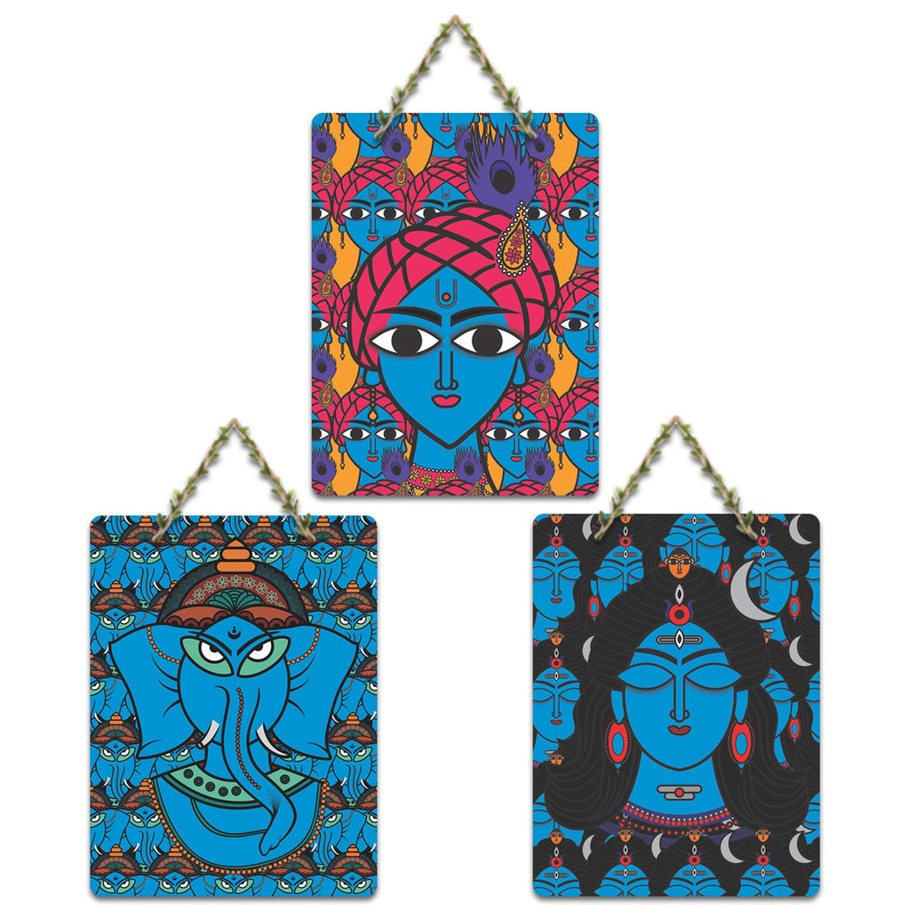 Artvibes Decorative Religious Arts Wooden Art Decoration Item for Home | Living Room | Office | Wall Art Painting For Hall | Graphic Artwork | Wall Illustrations | Gift Items (WH_9604N), Set of 3