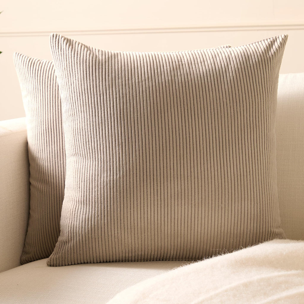 Encasa XO Corduroy Cushion Covers, Boho Pillow Covers, No Inserts Taupe