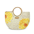 Habere India-All the Cultures Fabricating India Small Tote | Straw Bag | Basket | Beach Bags for Women | Boho Bags | Women Handbag | Half Moon Bag (Design 04)
