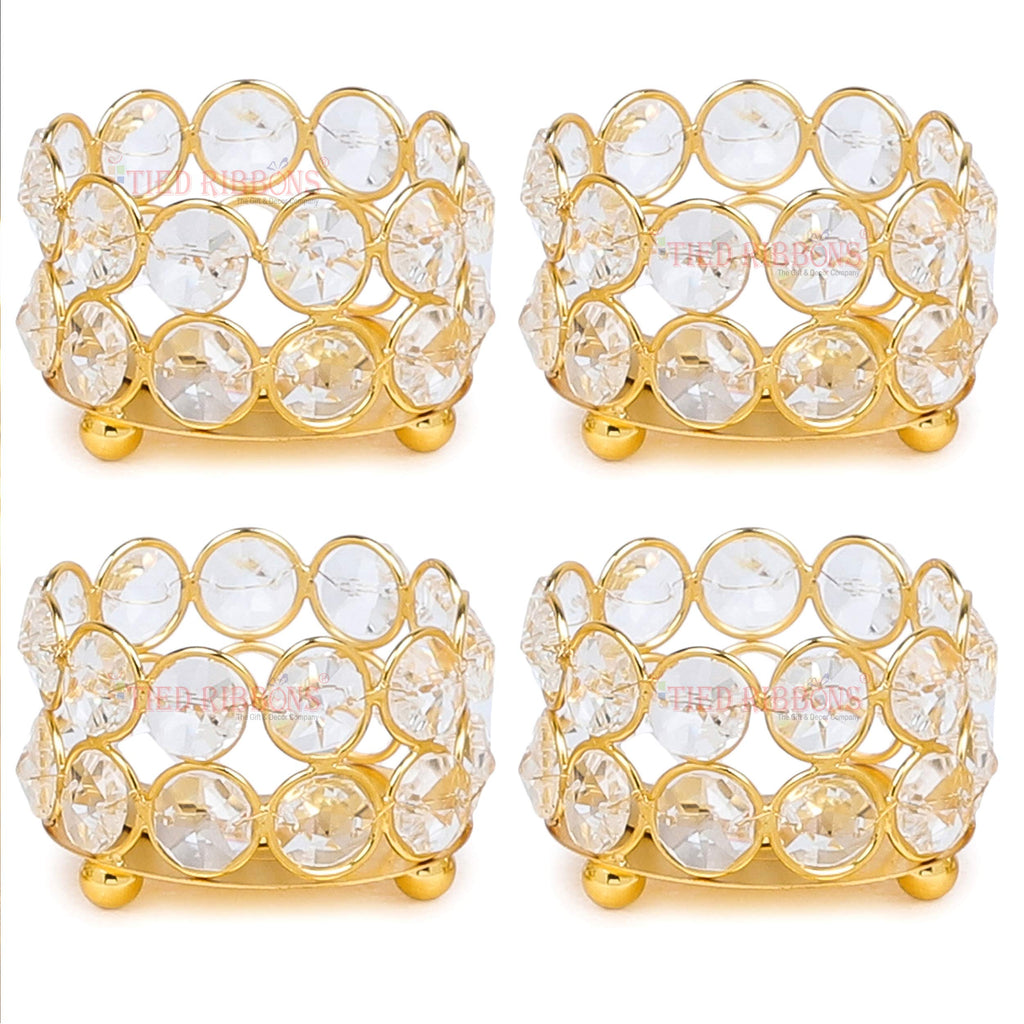 TIED RIBBONS Pack of 4 Crystal Tealight Candle Holder Centerpieces Votive Candle Holders - Decorations Items for Home Dining Table (5.8 cm X 4.3 cm) - Home Décor - Gifts Item