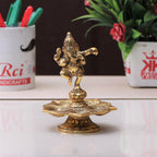 Kridaykraft Metal Panch Mukhi Diya with Dancing Ganesha Idols Gold Plated for Home and Office Pooja Room Decoration 5 batti Diya