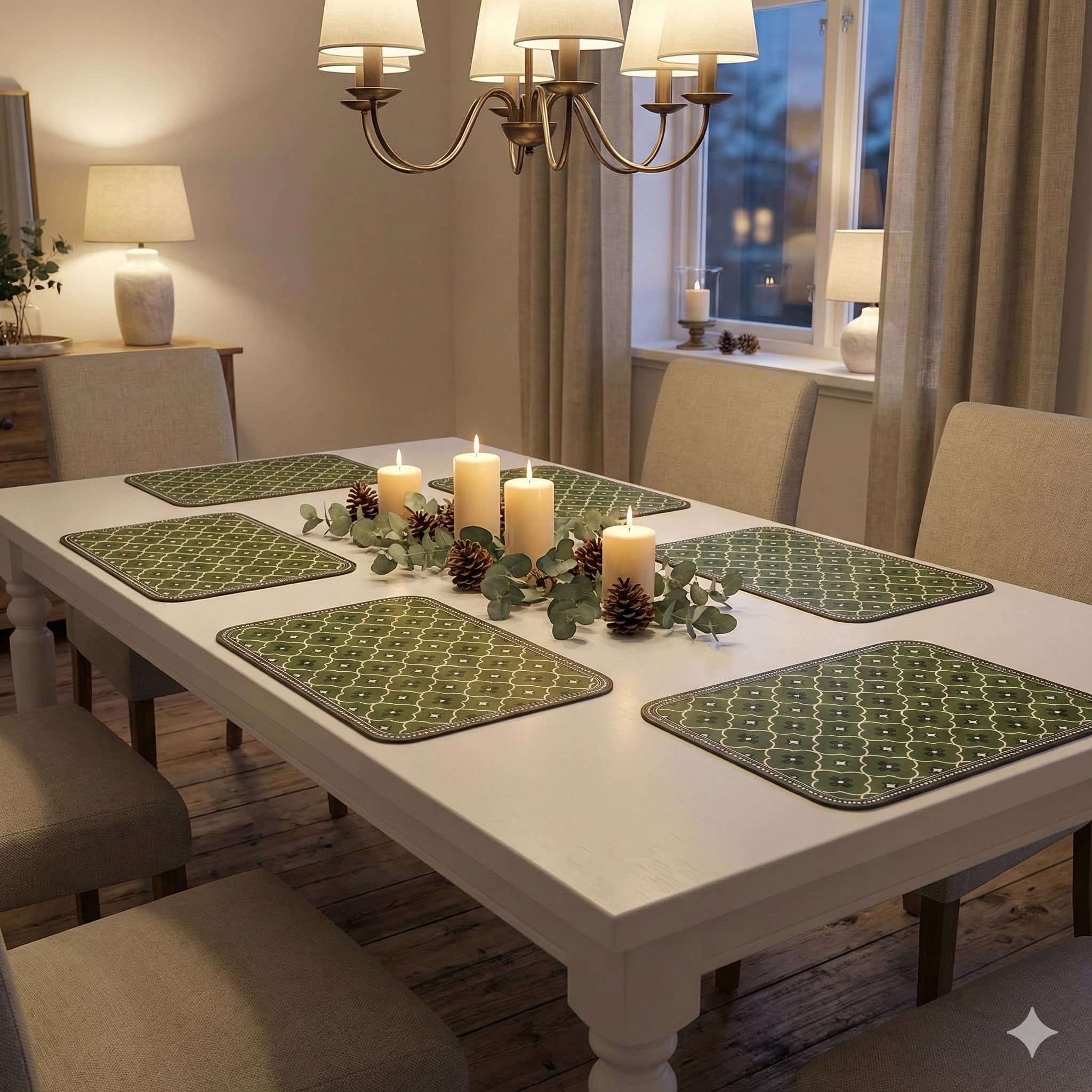 YELONA Leather Dining Table Placemats Set of 6 – Waterproof, Heat Resistant, Anti-Slip, Easy to Clean Table Mats for Dining Table, Kitchen & Home Décor (Seaweed Green, 40 x 30 cm) Kafalo