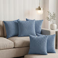 Yellow Weaves Pencil-Stripe Fur Cushion Covers | Soft Polyester | Decorative Sofa & Throw Pillow Covers | 16x16 Inches, Pack of 5 (Sky Blue)
