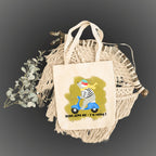 snapiq COTTON 350 GSM Canvas Tote Bag for Women and Girls Thick Fabric with Zipper (Beige, Bearbike2)
