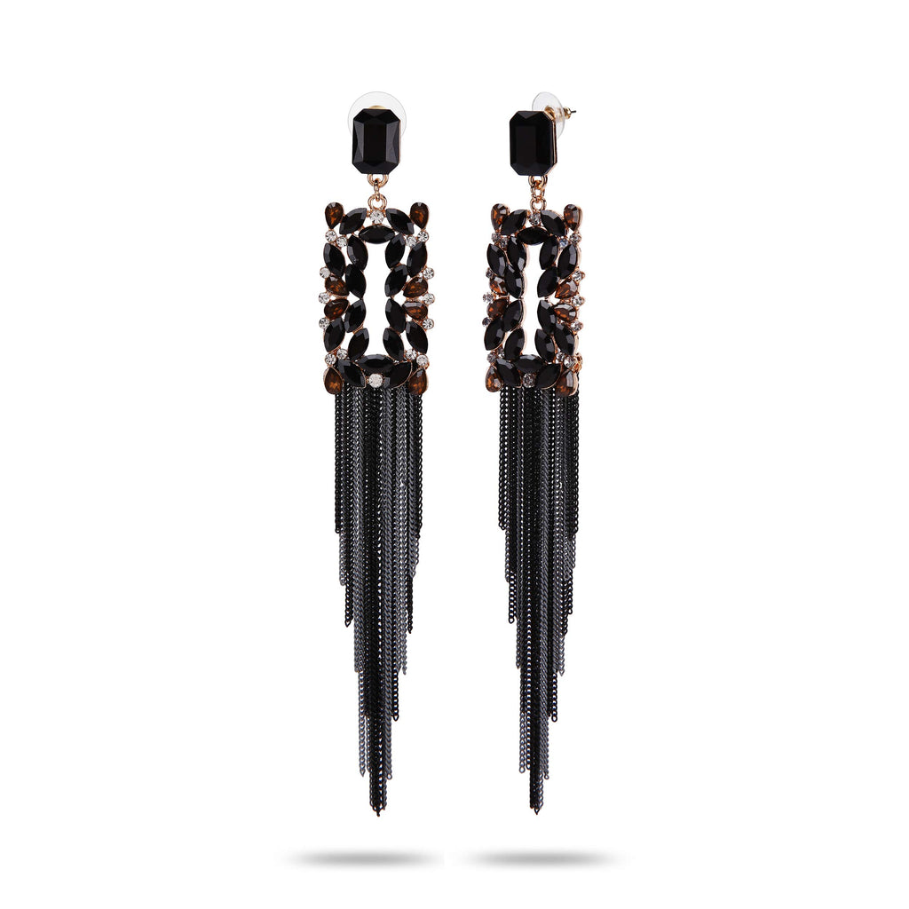 YouBella Jewellery Gifts Stylish Latest Western Ear rings Gold Plated Crystal Handmade Tassel Long Earrings for Girls and Women (Black)