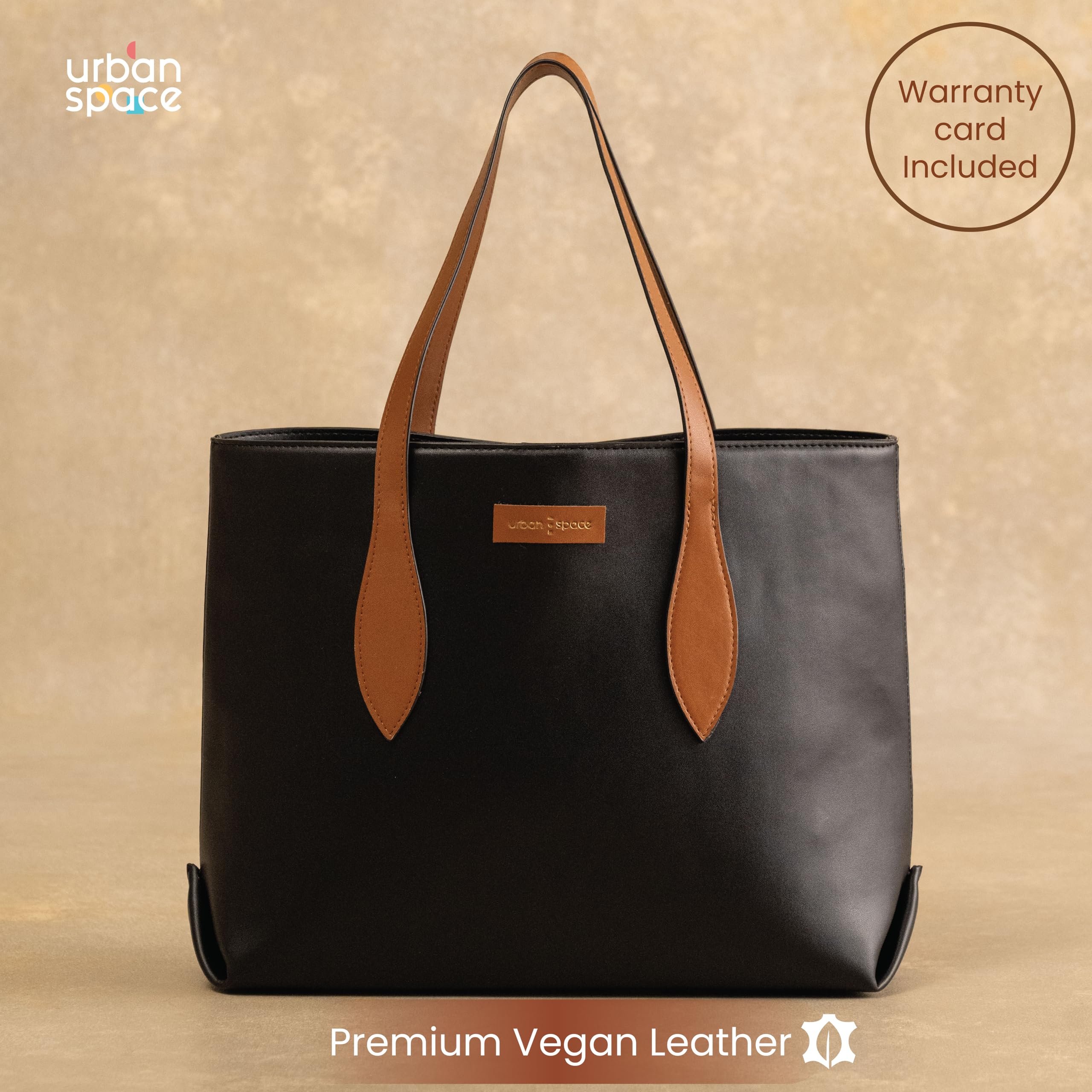 Urban Space Vegan Leather Women Tote Bag with Laptop compartment, Handbag for Work, Ladies purse, Stylish Shoulder Bag, Laptop ipad Bags For Office Use, Gift for Women (Kaya Tote Black)