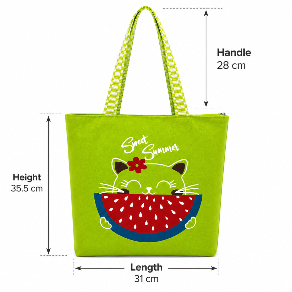 cantainoo Tote Bags | 300 GSM Canvas Tote Bag for Women | Tote Bags for Women | College, Shopping, Office & Everyday Carry Bag (Sweet Summer-Green, Medium Pack of 1)
