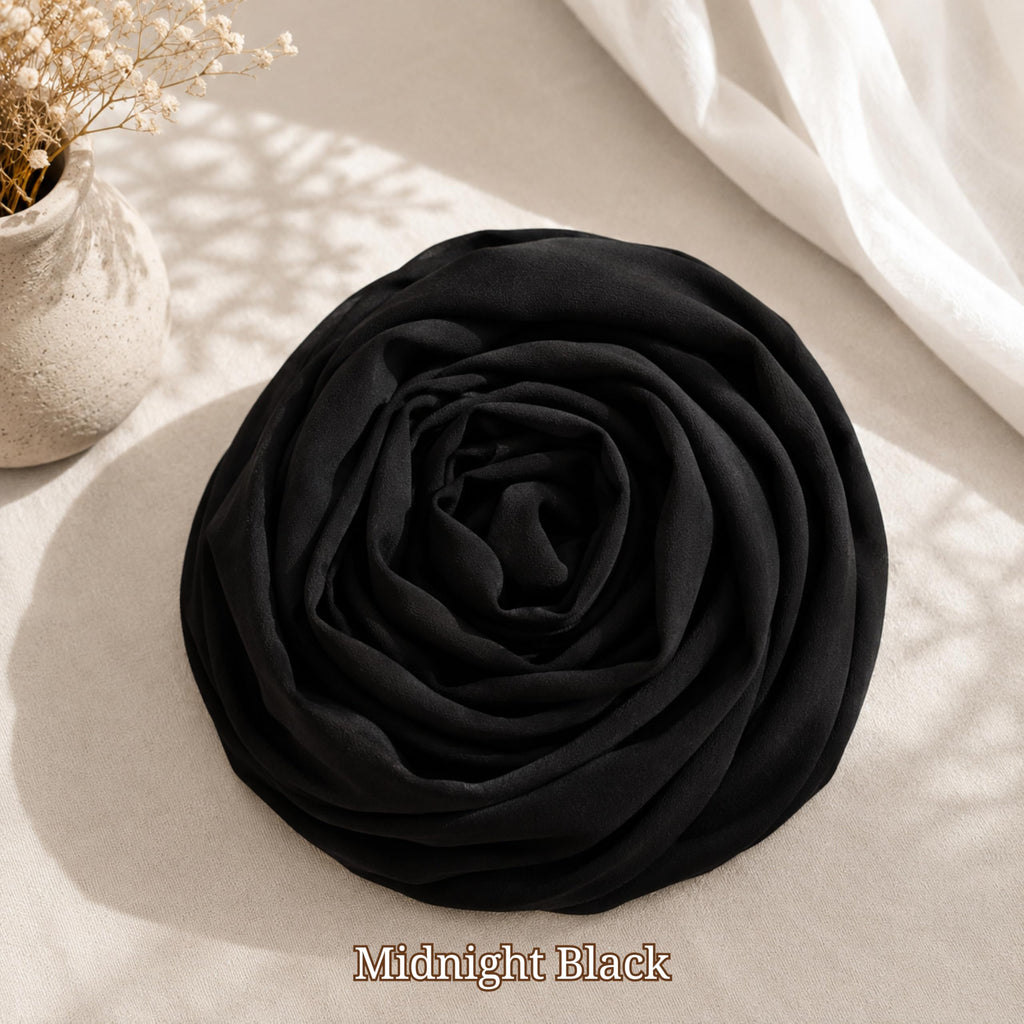 Leaf & FEATHER™ Chiffon Georgette Hijab Scarf for Women | 170 x 70 cm | Lightweight & Breathable Shawl | Daily Wear & Occasion (Black)