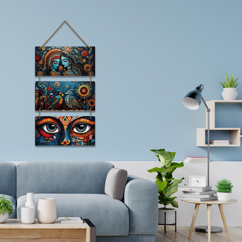 Artvibes Modern Indian Folk & Mystical Fusion Art Wooden Wall Hanger for Home Decor | Modern Decoration Items | Handcrafted Art | Wall Illustrations | Aesthetic Wall Hanging | Ideal Gifts (WH_9444N)