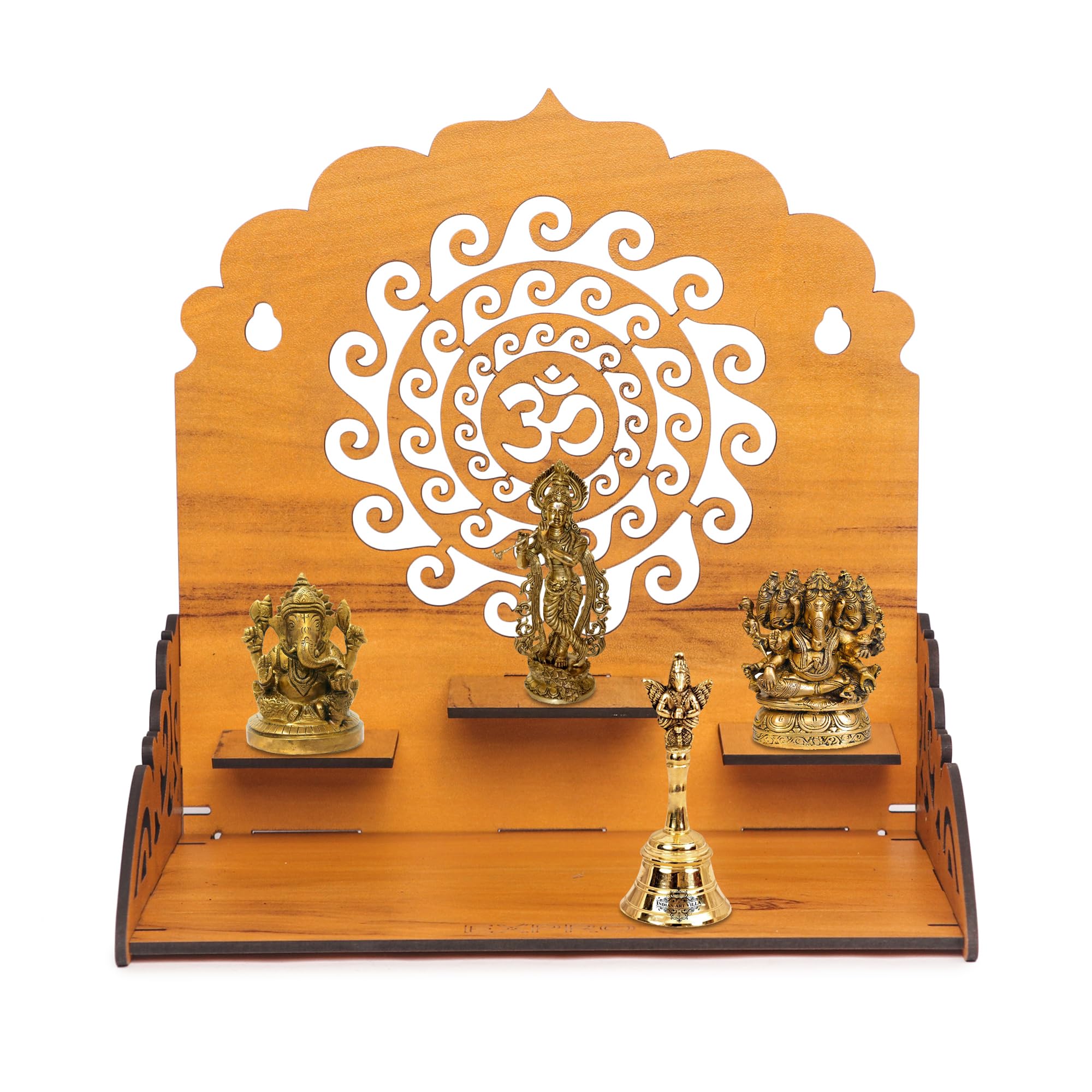 EXPRO Wooden Wall Mounted Pooja Mandir for Home & Office, Wooden Temple for Home Decor Hanging Pooja Stand for Idols | Home Temple | Height: 28 | DIY (Do-It-Yourself) | OM Design 3